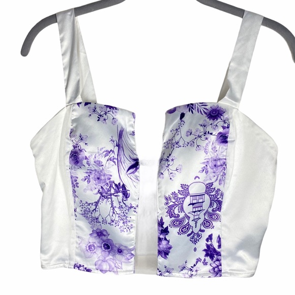 SHEIN Tops - SHEIN Floral Crop Top White Purple Medium